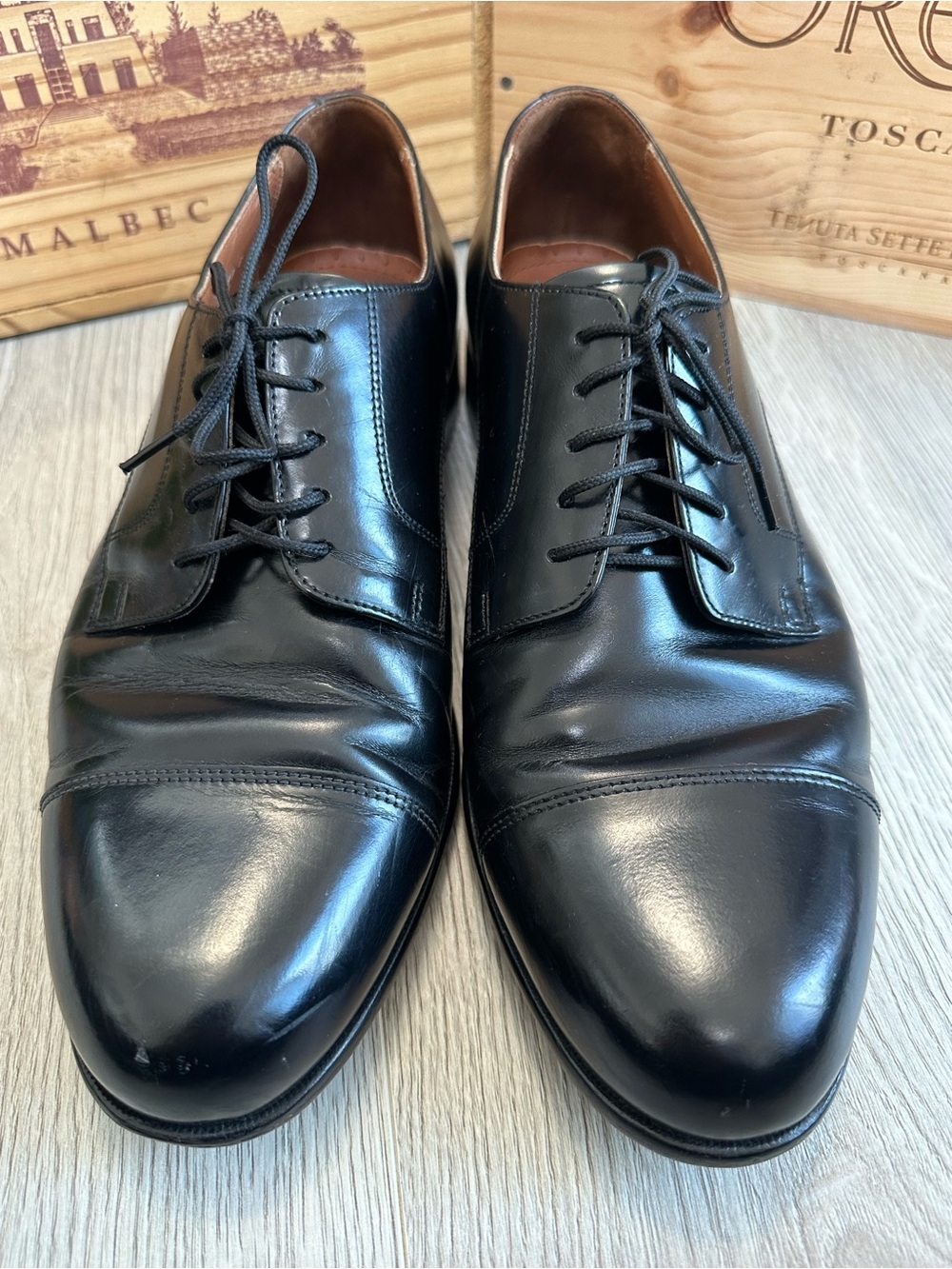 Bostonian Classics First Flex Black Leather Cap-Toe Derby Shoes Men’s Size 11 M